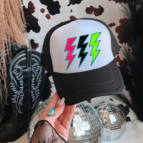 Neon lighting bolts western trucker hat