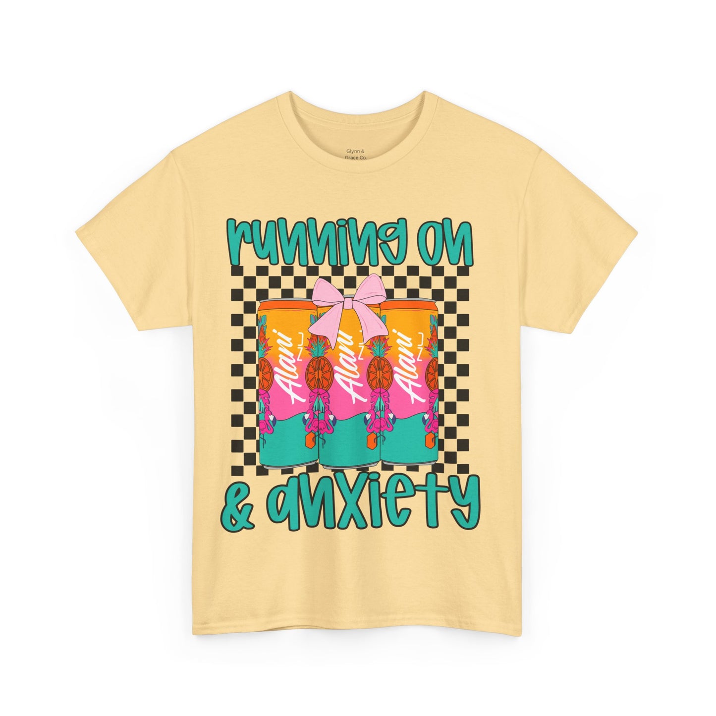 Colorful Unisex Heavy Cotton Tee - Running On Anxiety, Casual Wear, Graphic Tee, Gift for Anxiety Relief, Fun Everyday Style