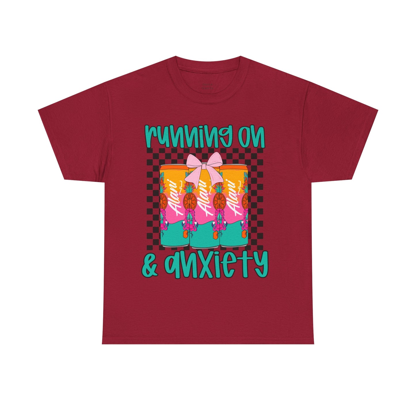Colorful Unisex Heavy Cotton Tee - Running On Anxiety, Casual Wear, Graphic Tee, Gift for Anxiety Relief, Fun Everyday Style