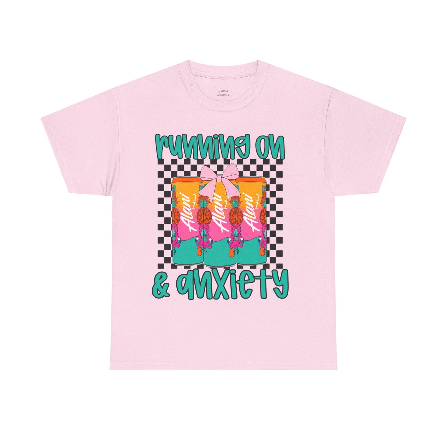 Colorful Unisex Heavy Cotton Tee - Running On Anxiety, Casual Wear, Graphic Tee, Gift for Anxiety Relief, Fun Everyday Style