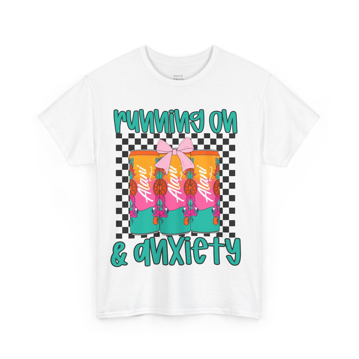 Colorful Unisex Heavy Cotton Tee - Running On Anxiety, Casual Wear, Graphic Tee, Gift for Anxiety Relief, Fun Everyday Style