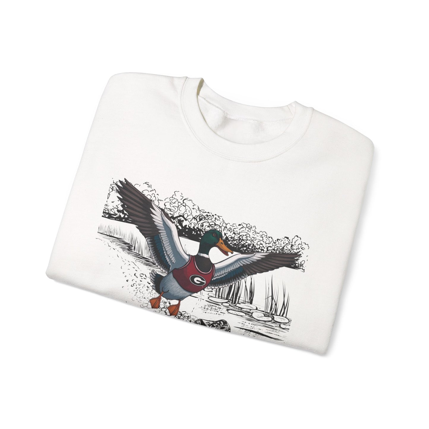 Nature-Inspired Unisex Crewneck Sweatshirt, Cozy Sweatshirt Gifts, Outdoor Enthusiast Apparel, Duck Art Sweatshirt, Lightweight Fall Wear