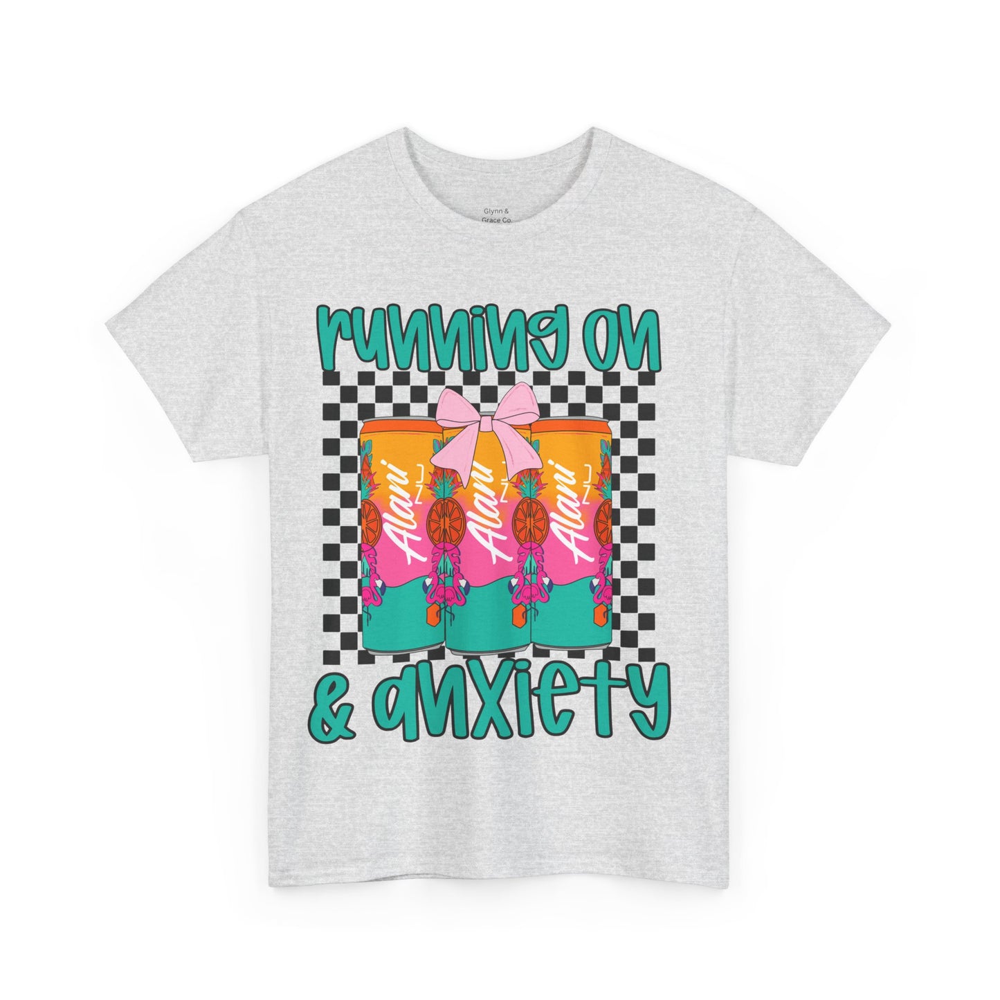 Colorful Unisex Heavy Cotton Tee - Running On Anxiety, Casual Wear, Graphic Tee, Gift for Anxiety Relief, Fun Everyday Style