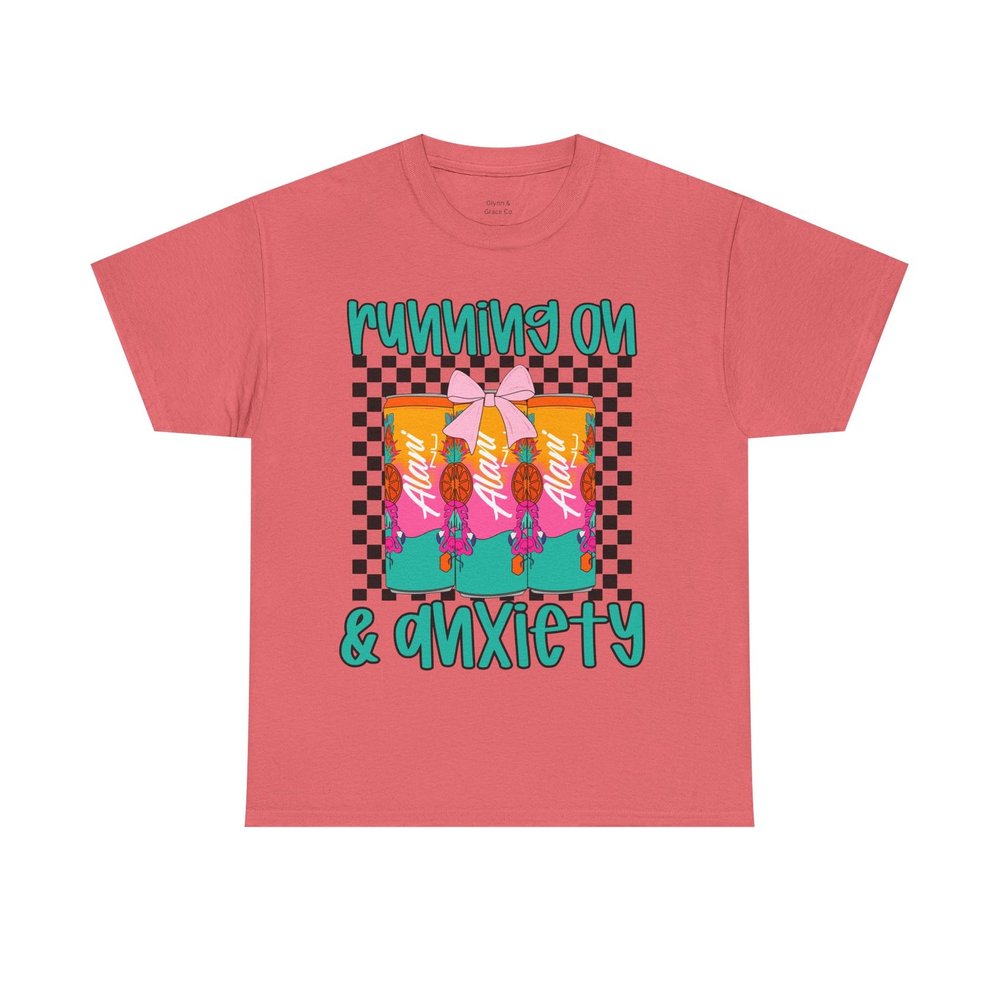 Colorful Unisex Heavy Cotton Tee - Running On Anxiety, Casual Wear, Graphic Tee, Gift for Anxiety Relief, Fun Everyday Style