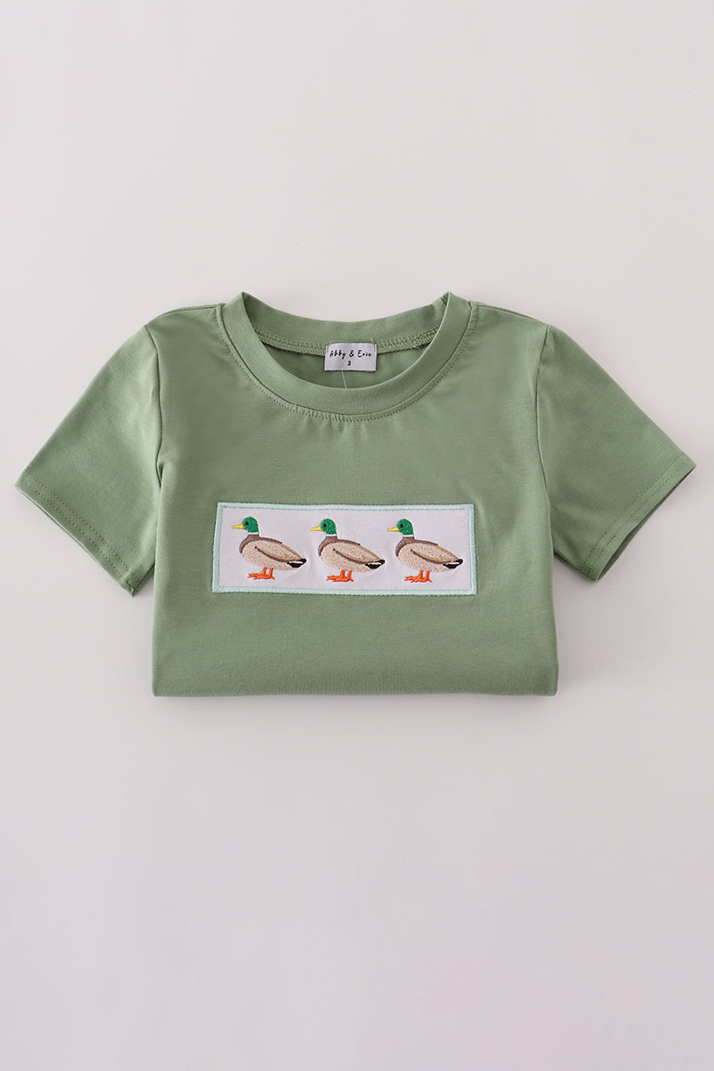 Green duck embroidery top