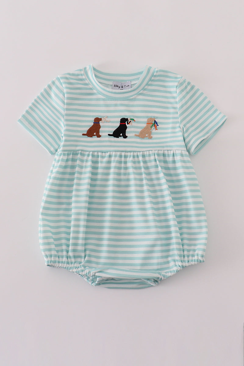 Green stripe puppy hunting embroidery bubble