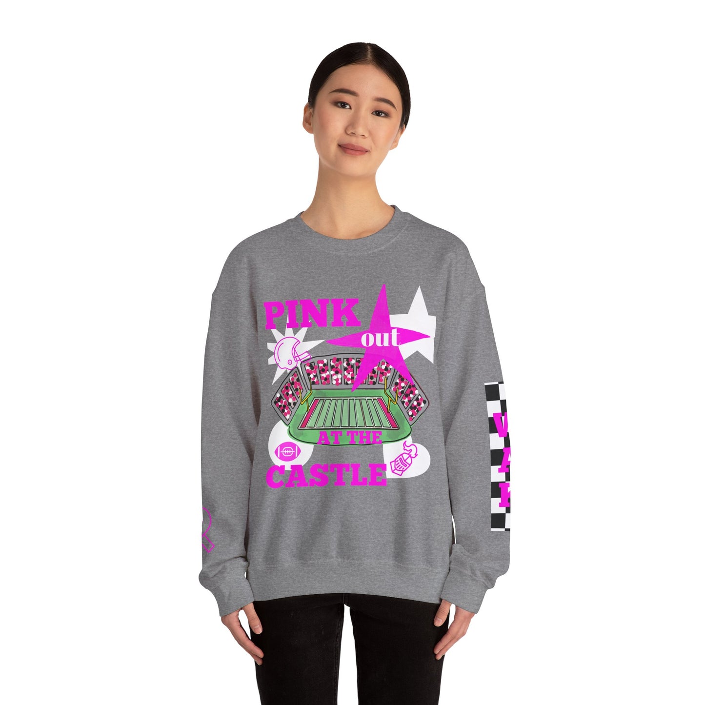 Pink Out Castle Crewneck Sweatshirt, Sportswear for Game Day, Awareness Event Apparel, Cozy Sweatshirt, Unisex Gift