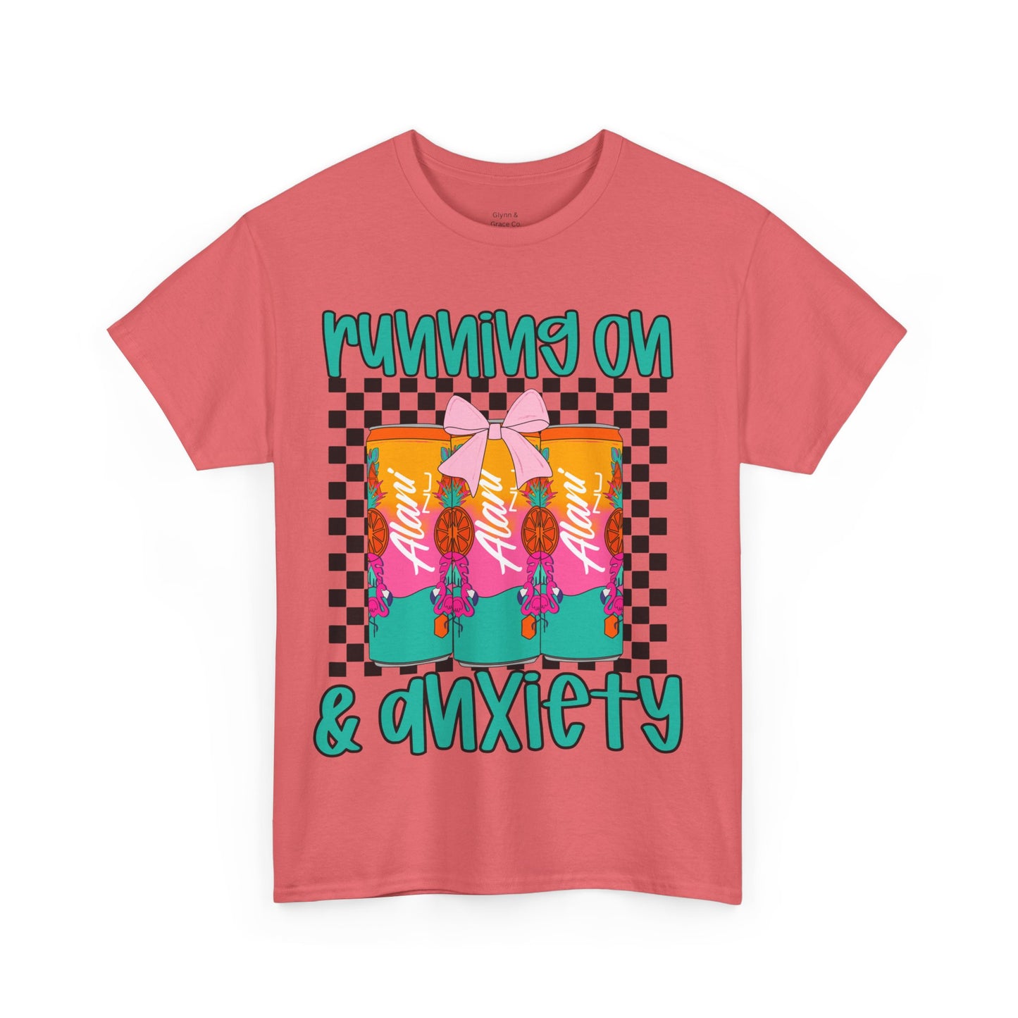 Colorful Unisex Heavy Cotton Tee - Running On Anxiety, Casual Wear, Graphic Tee, Gift for Anxiety Relief, Fun Everyday Style