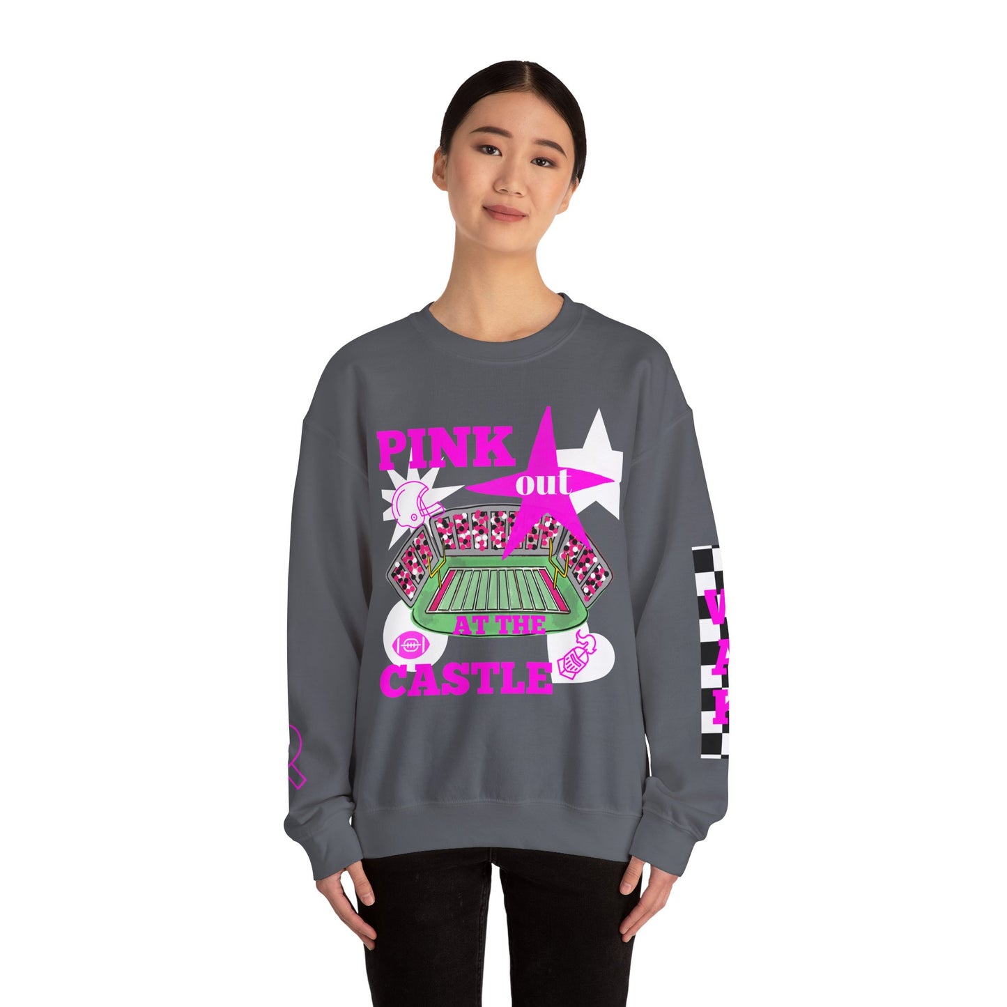 Pink Out Castle Crewneck Sweatshirt, Sportswear for Game Day, Awareness Event Apparel, Cozy Sweatshirt, Unisex Gift