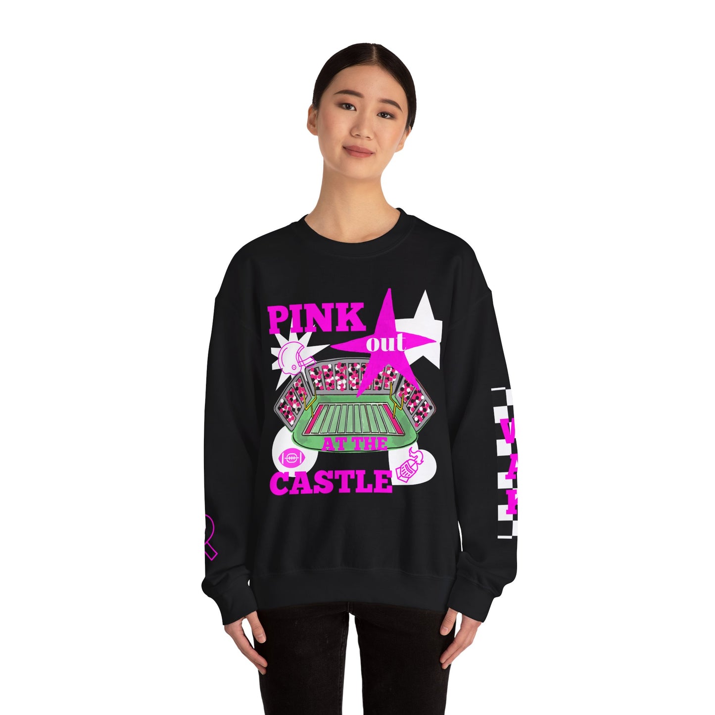 Pink Out Castle Crewneck Sweatshirt, Sportswear for Game Day, Awareness Event Apparel, Cozy Sweatshirt, Unisex Gift