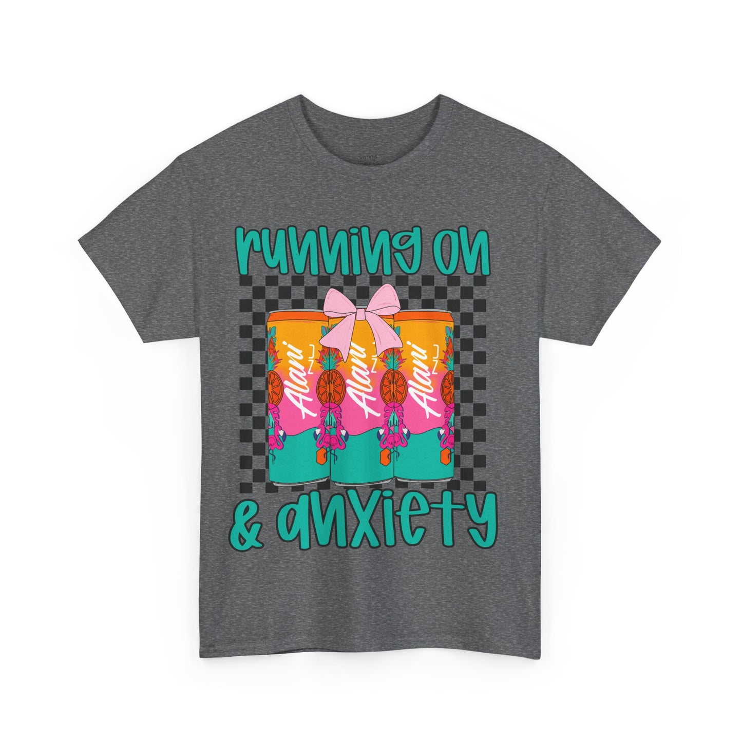 Colorful Unisex Heavy Cotton Tee - Running On Anxiety, Casual Wear, Graphic Tee, Gift for Anxiety Relief, Fun Everyday Style