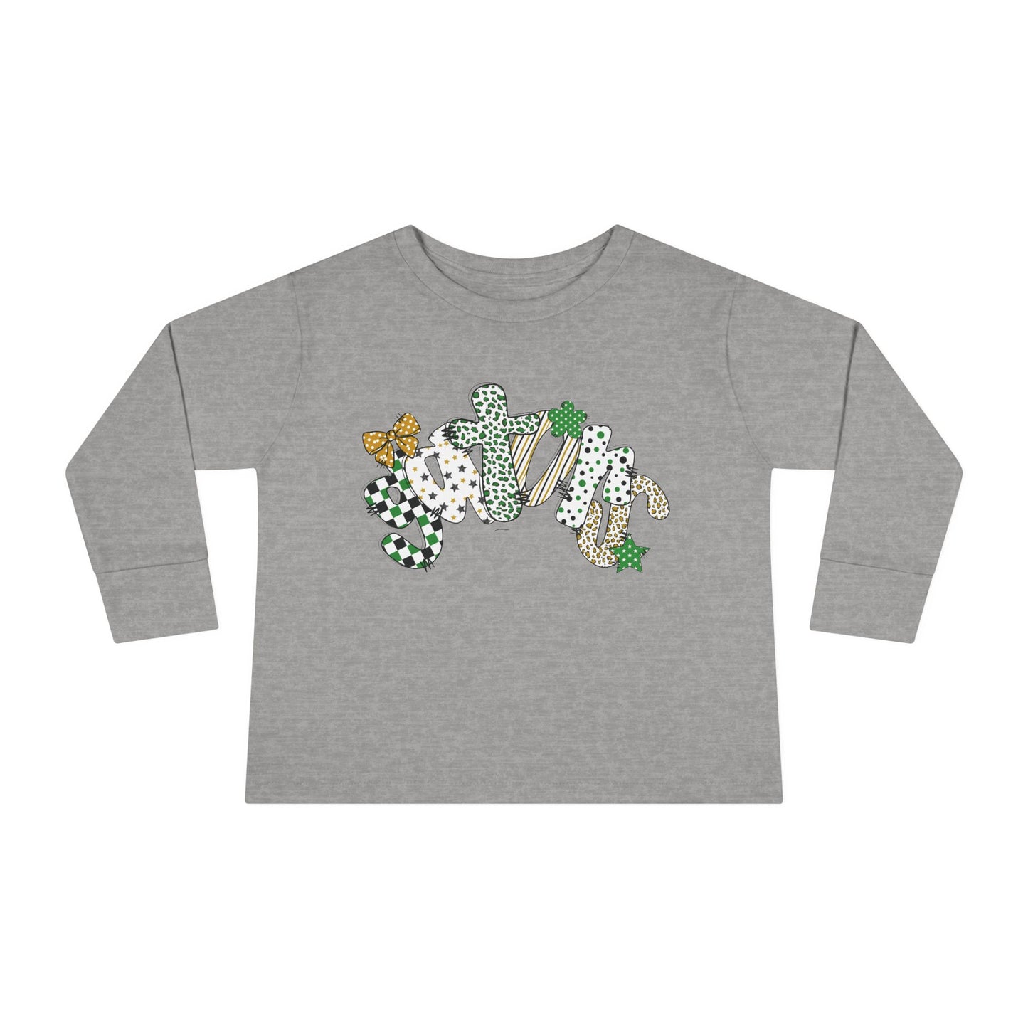 Toddler Long Sleeve Tee with Clover and Bow Design, St. Patrick's Day Gift, Baby or Toddler Shirt, Cute Spring Wear, Fun Everyday Outfit