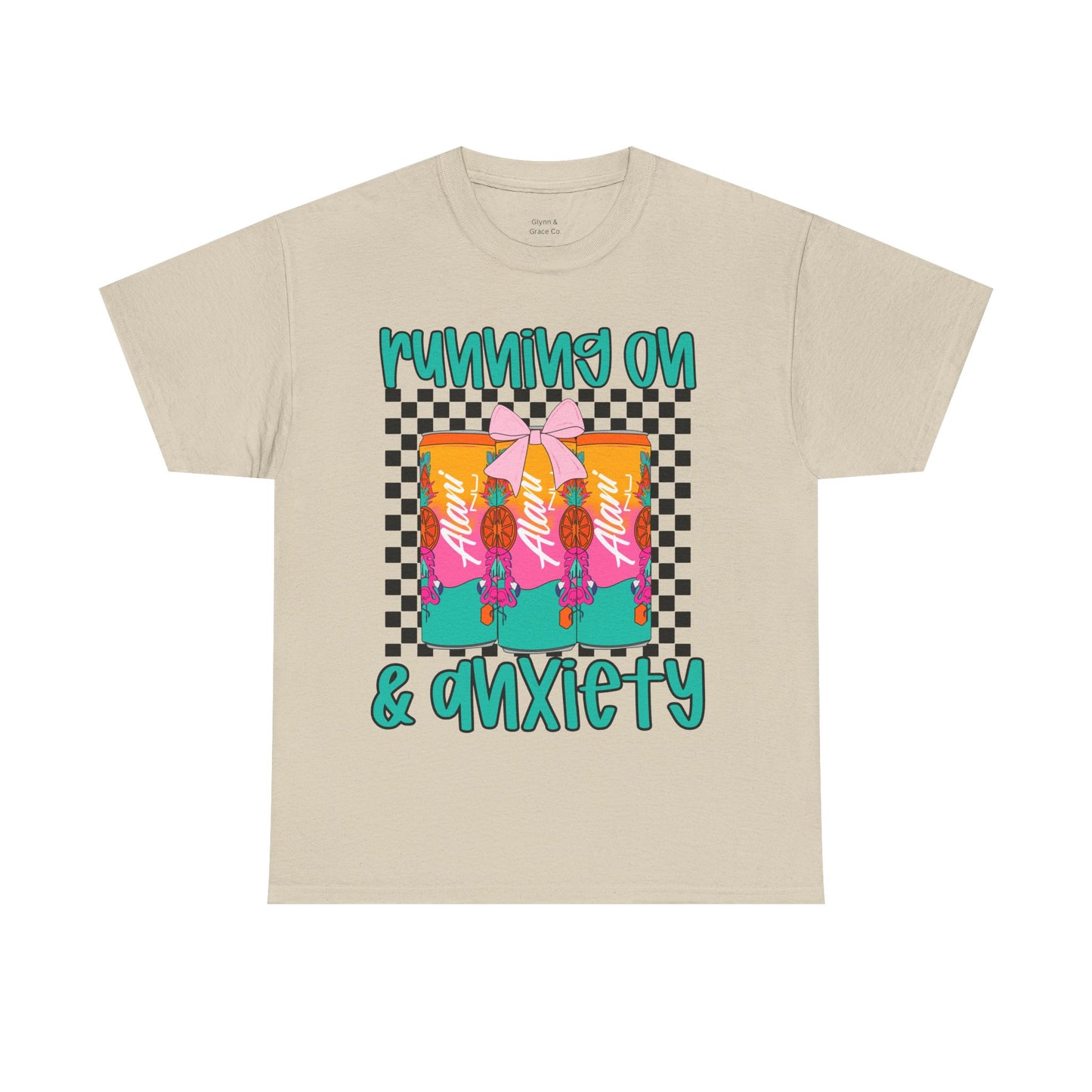 Colorful Unisex Heavy Cotton Tee - Running On Anxiety, Casual Wear, Graphic Tee, Gift for Anxiety Relief, Fun Everyday Style