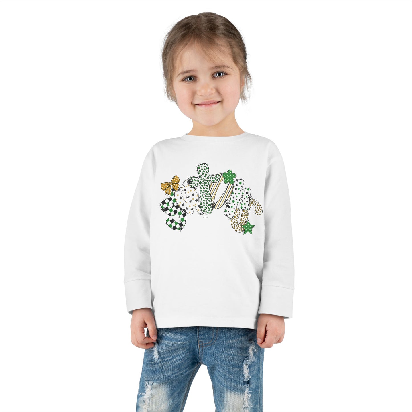 Toddler Long Sleeve Tee with Clover and Bow Design, St. Patrick's Day Gift, Baby or Toddler Shirt, Cute Spring Wear, Fun Everyday Outfit