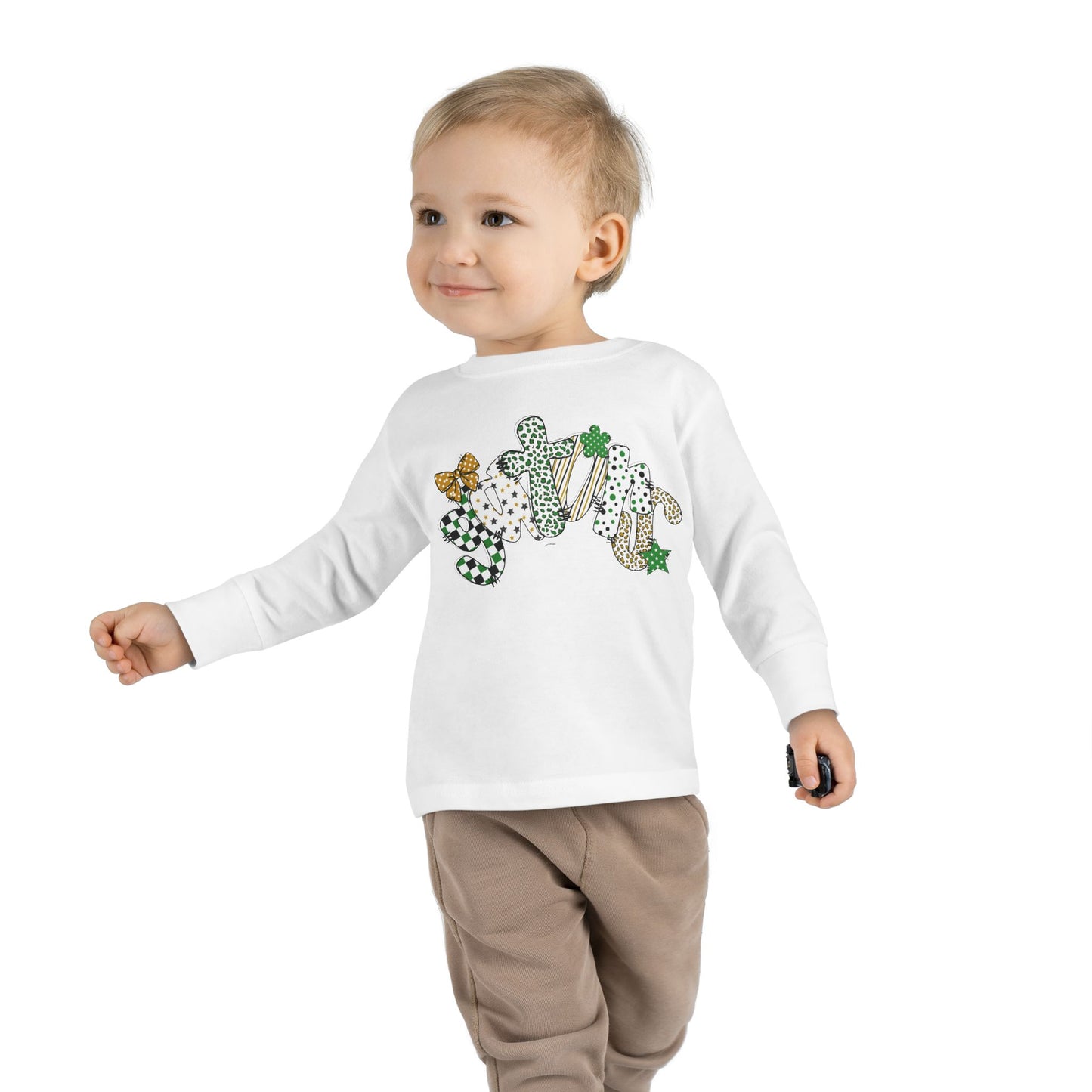 Toddler Long Sleeve Tee with Clover and Bow Design, St. Patrick's Day Gift, Baby or Toddler Shirt, Cute Spring Wear, Fun Everyday Outfit