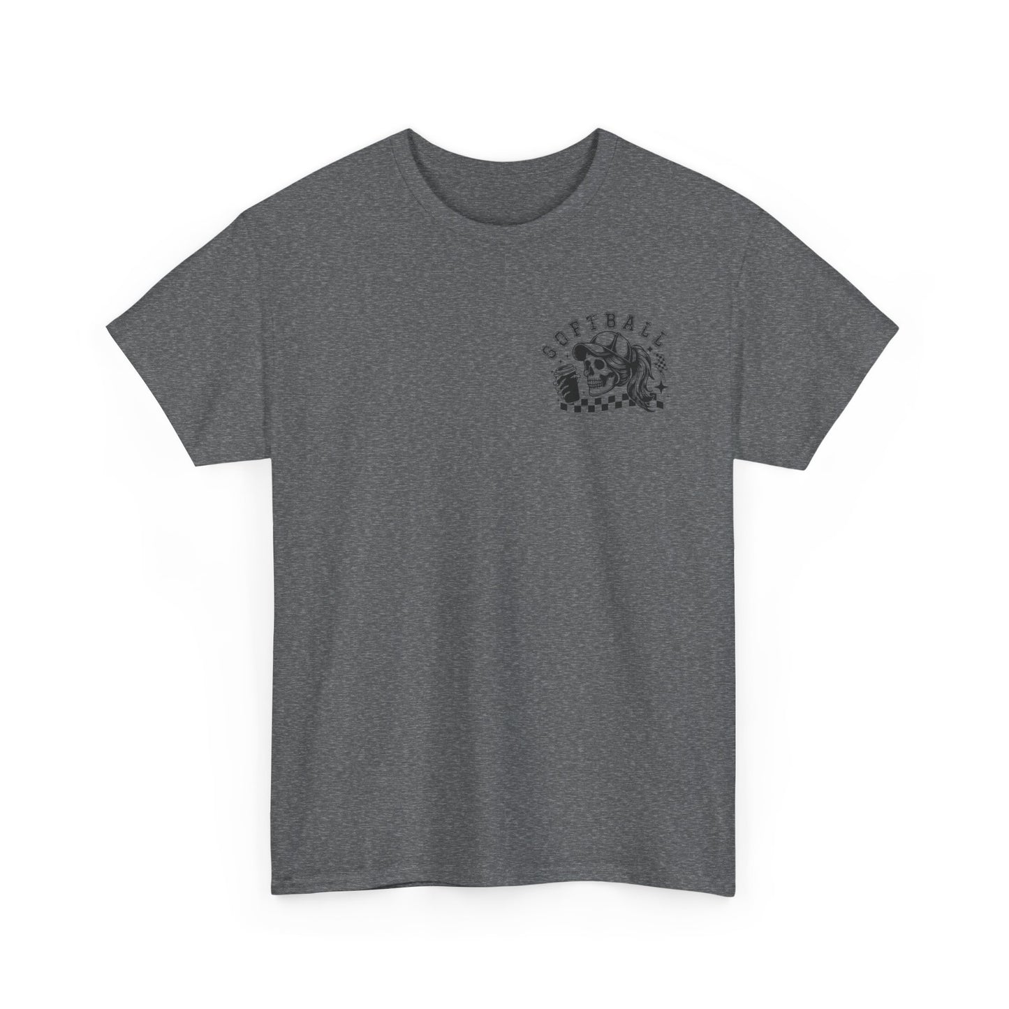 Skull & Checkered Graphics Tee - Unisex Heavy Cotton Shirt, Softball Shirt, Casual Graphic Tee, Summer T-Shirt, Gift for Sports Lovers