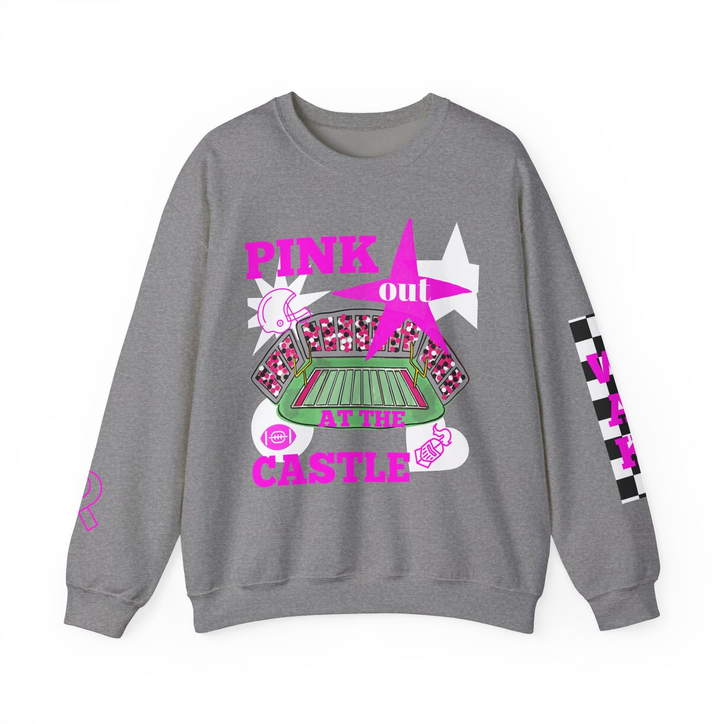 Pink Out Castle Crewneck Sweatshirt, Sportswear for Game Day, Awareness Event Apparel, Cozy Sweatshirt, Unisex Gift