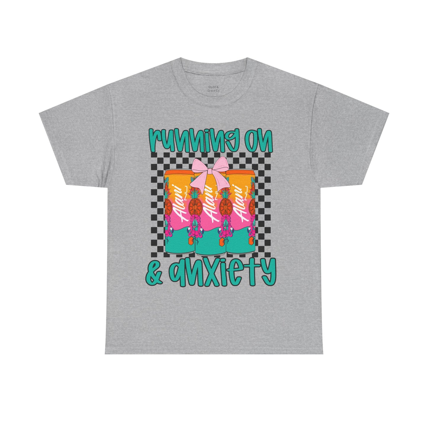 Colorful Unisex Heavy Cotton Tee - Running On Anxiety, Casual Wear, Graphic Tee, Gift for Anxiety Relief, Fun Everyday Style