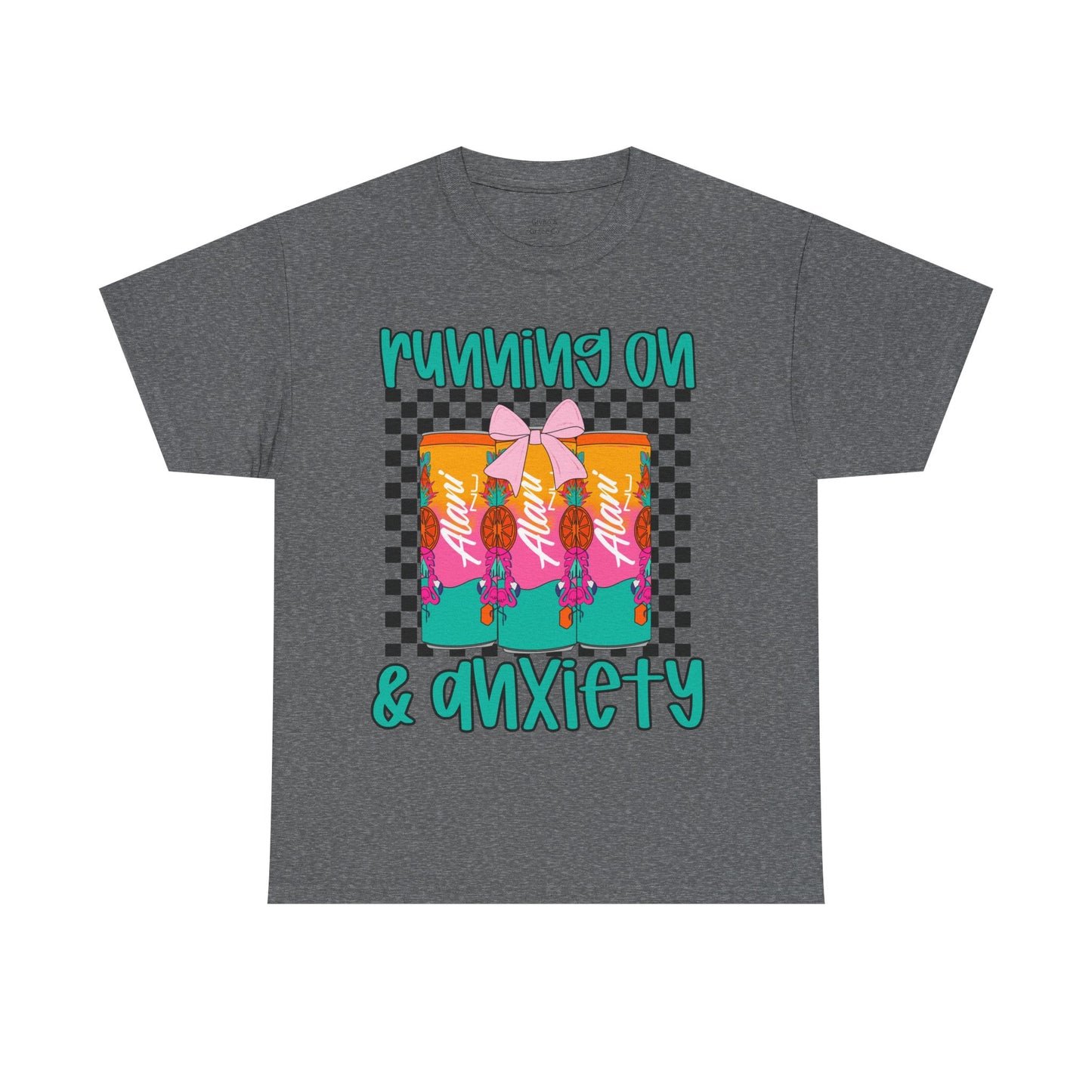 Colorful Unisex Heavy Cotton Tee - Running On Anxiety, Casual Wear, Graphic Tee, Gift for Anxiety Relief, Fun Everyday Style