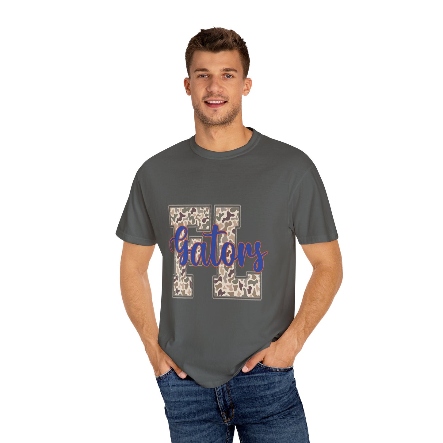 FL LIGHT CAMO Stylish Unisex Garment-Dyed T-Shirt with Leopard Print 'Gators' Design, Casual Tee, School Spirit, Trendy Gift, Everyday Wear
