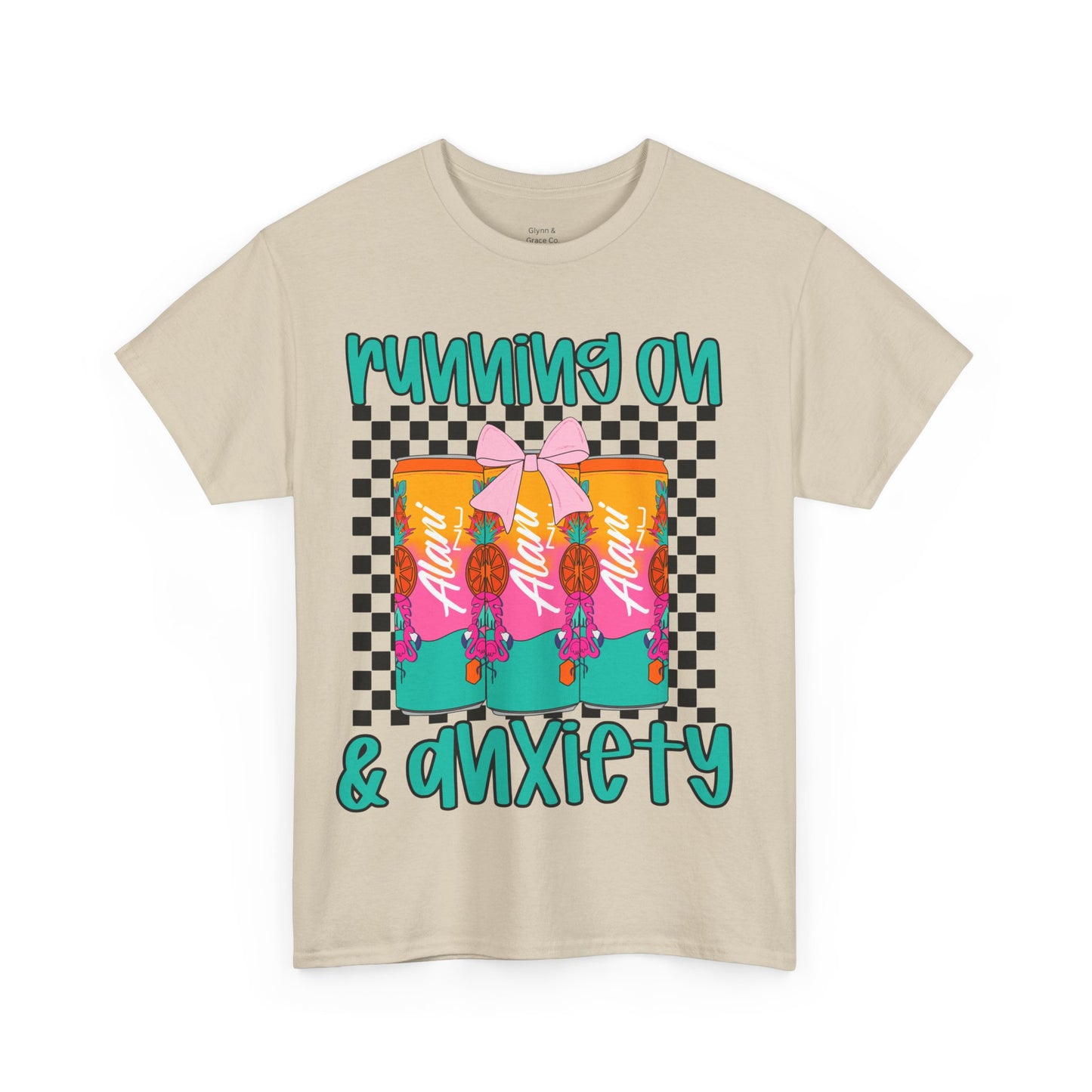 Colorful Unisex Heavy Cotton Tee - Running On Anxiety, Casual Wear, Graphic Tee, Gift for Anxiety Relief, Fun Everyday Style