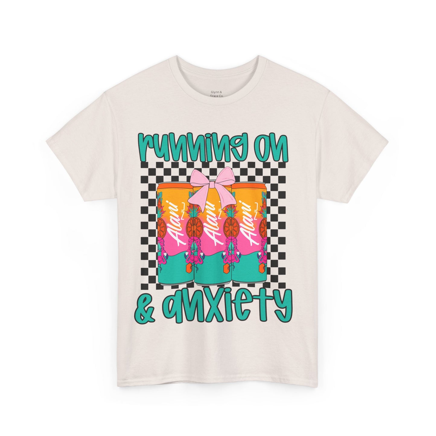 Colorful Unisex Heavy Cotton Tee - Running On Anxiety, Casual Wear, Graphic Tee, Gift for Anxiety Relief, Fun Everyday Style
