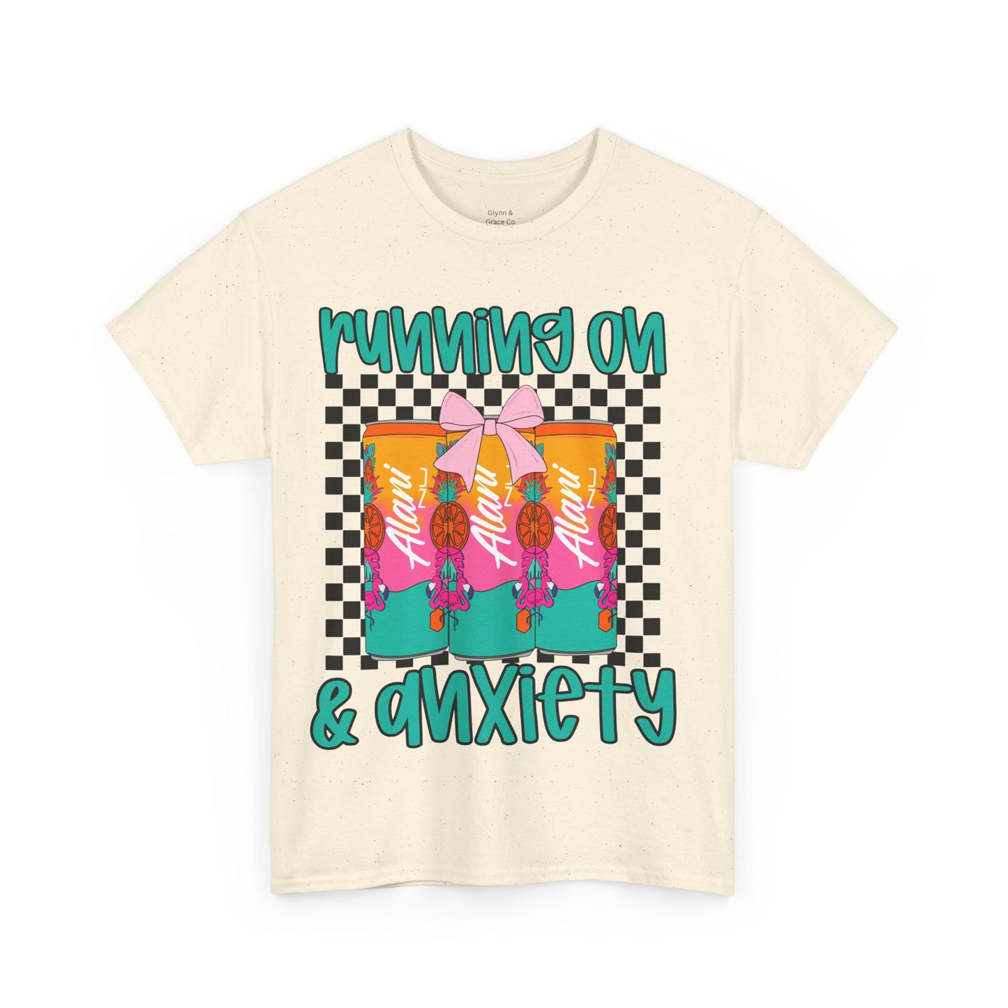 Colorful Unisex Heavy Cotton Tee - Running On Anxiety, Casual Wear, Graphic Tee, Gift for Anxiety Relief, Fun Everyday Style