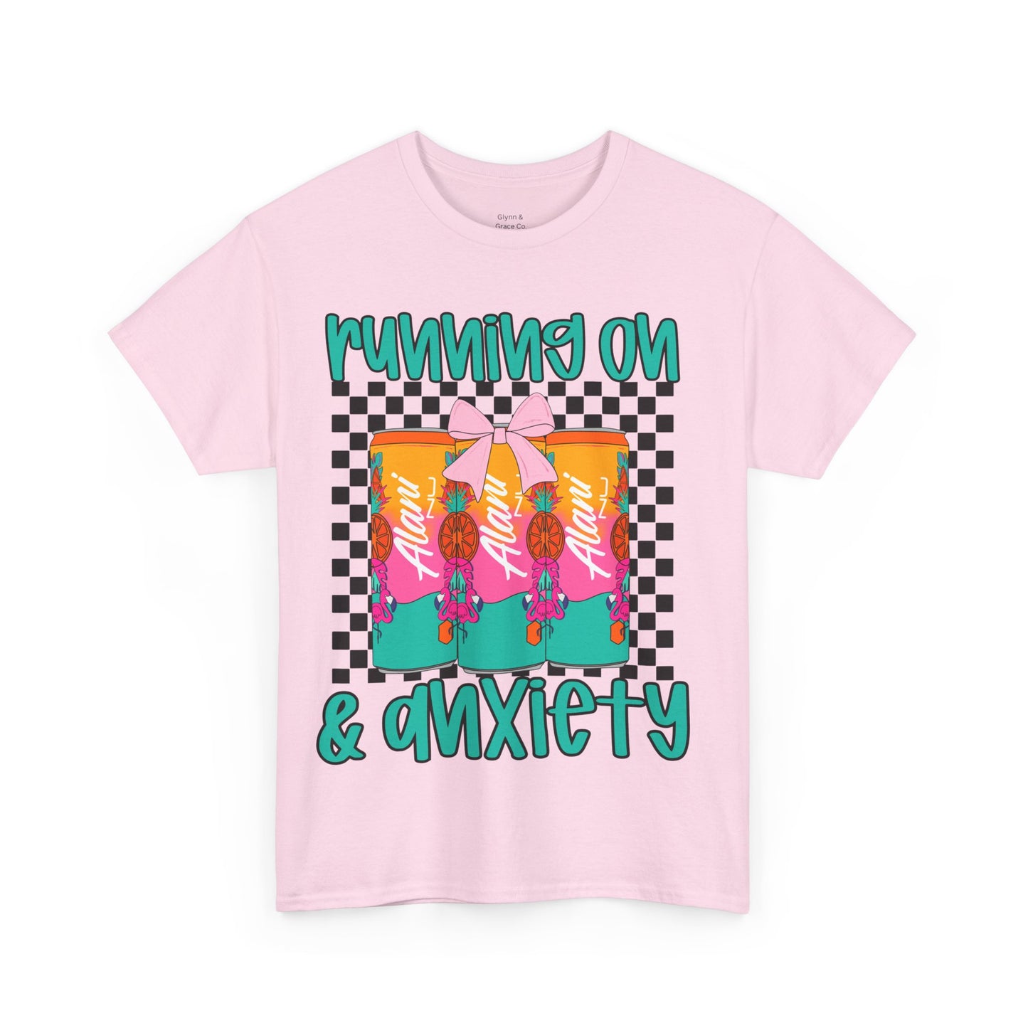 Colorful Unisex Heavy Cotton Tee - Running On Anxiety, Casual Wear, Graphic Tee, Gift for Anxiety Relief, Fun Everyday Style