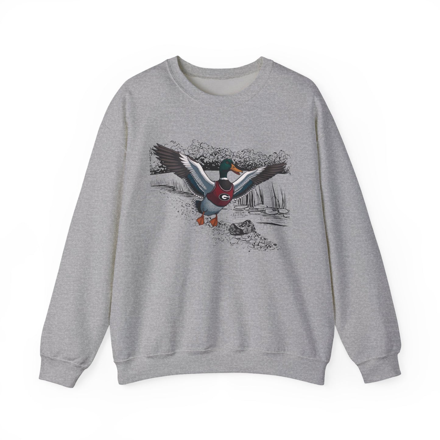 Nature-Inspired Unisex Crewneck Sweatshirt, Cozy Sweatshirt Gifts, Outdoor Enthusiast Apparel, Duck Art Sweatshirt, Lightweight Fall Wear