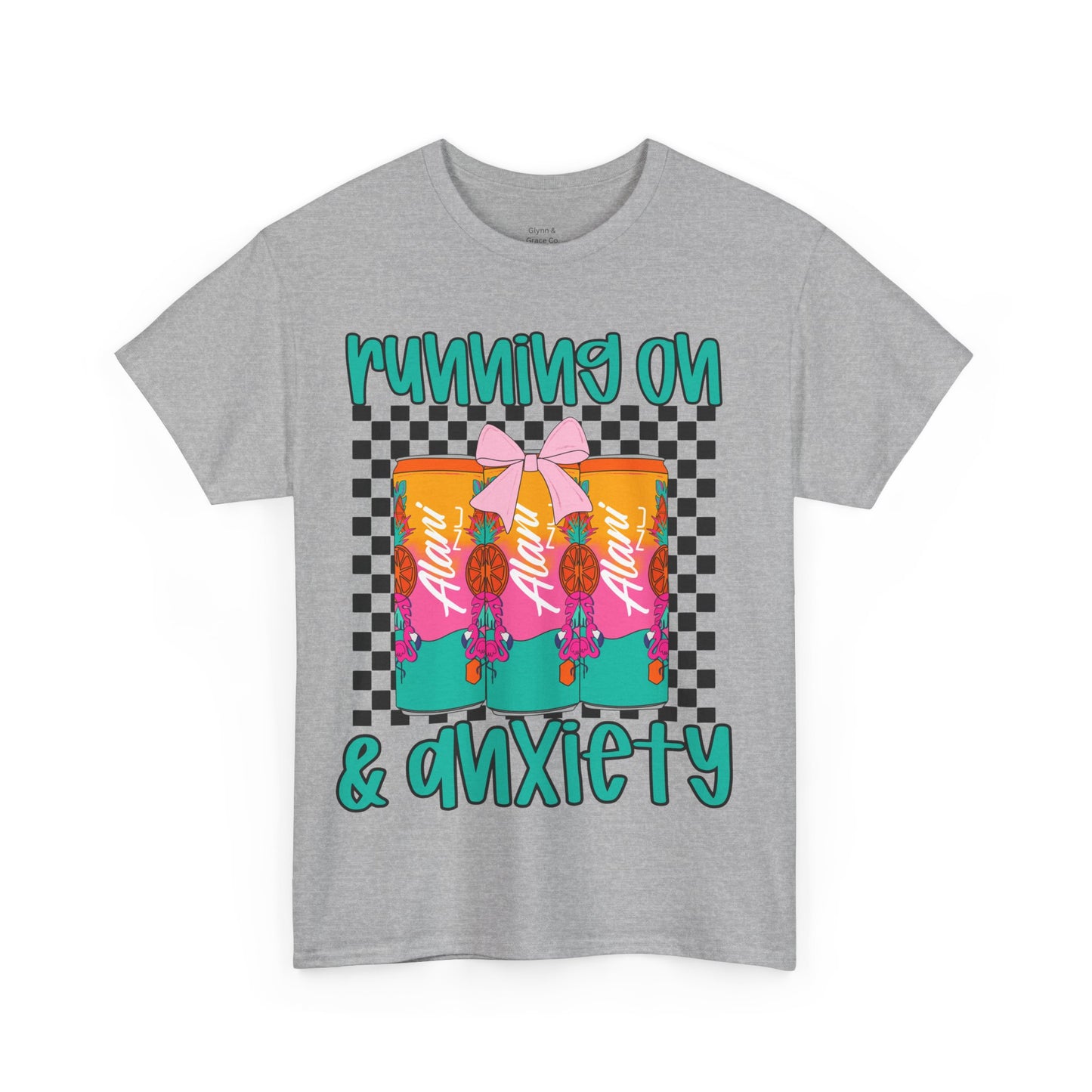 Colorful Unisex Heavy Cotton Tee - Running On Anxiety, Casual Wear, Graphic Tee, Gift for Anxiety Relief, Fun Everyday Style