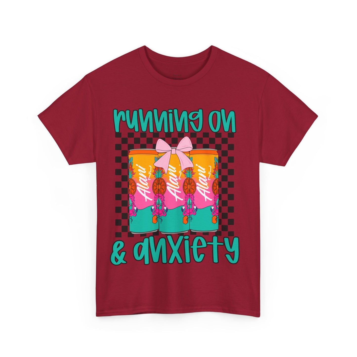 Colorful Unisex Heavy Cotton Tee - Running On Anxiety, Casual Wear, Graphic Tee, Gift for Anxiety Relief, Fun Everyday Style