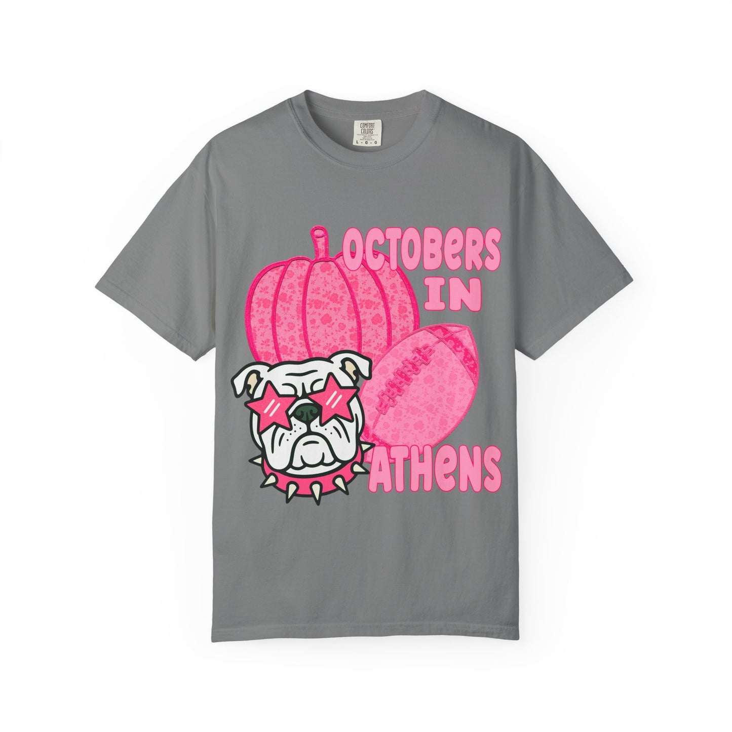 Playful Bulldog & Pumpkin Tee, Fun T-Shirt for Fall, Halloween Outfit, Athens Pride, Trendy Graphic Shirt, Unisex Casual Wear