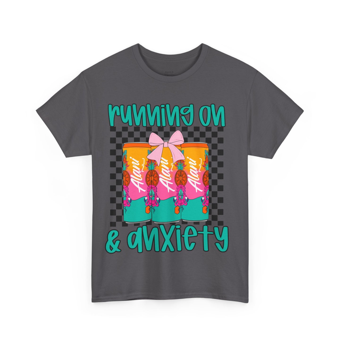Colorful Unisex Heavy Cotton Tee - Running On Anxiety, Casual Wear, Graphic Tee, Gift for Anxiety Relief, Fun Everyday Style