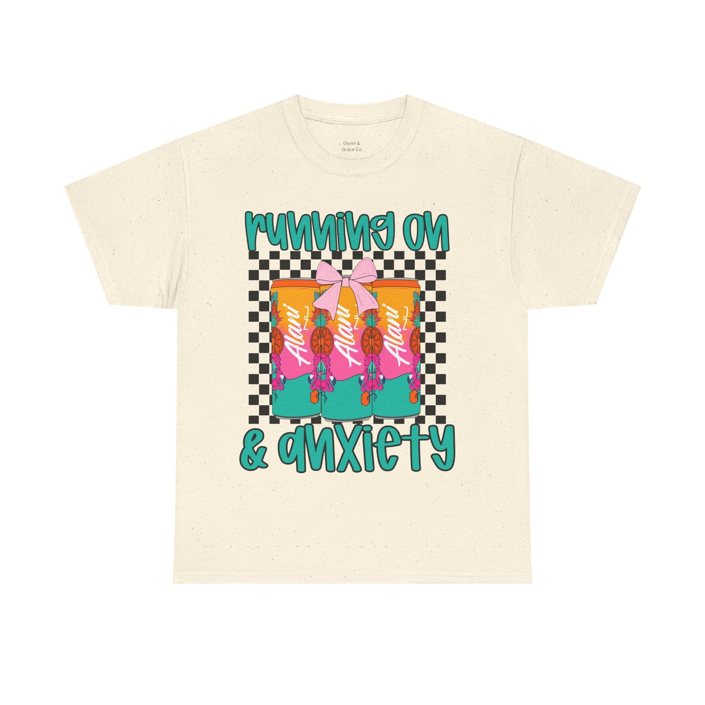 Colorful Unisex Heavy Cotton Tee - Running On Anxiety, Casual Wear, Graphic Tee, Gift for Anxiety Relief, Fun Everyday Style