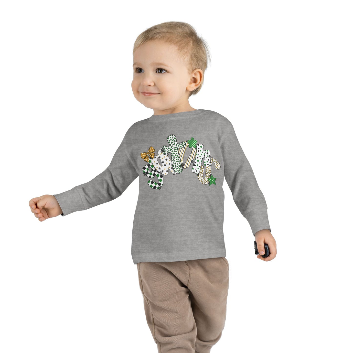Toddler Long Sleeve Tee with Clover and Bow Design, St. Patrick's Day Gift, Baby or Toddler Shirt, Cute Spring Wear, Fun Everyday Outfit