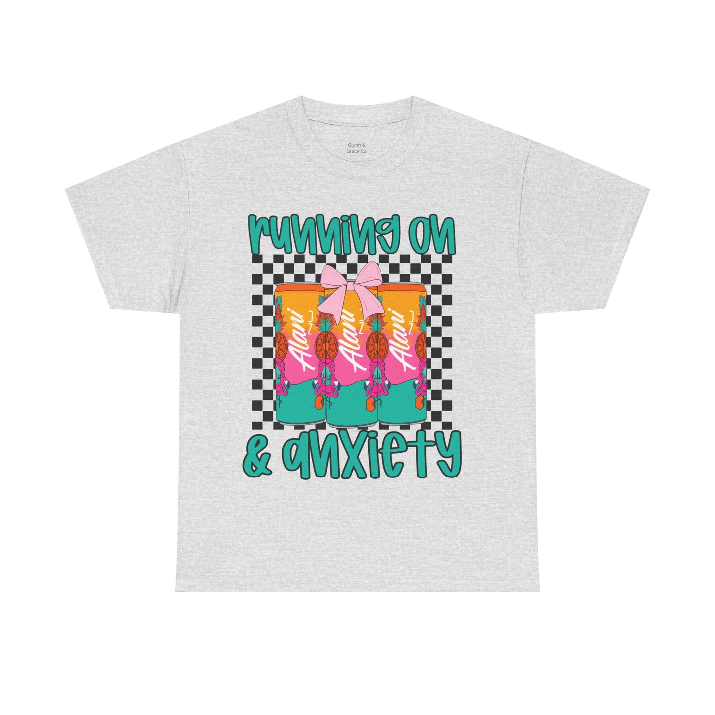 Colorful Unisex Heavy Cotton Tee - Running On Anxiety, Casual Wear, Graphic Tee, Gift for Anxiety Relief, Fun Everyday Style