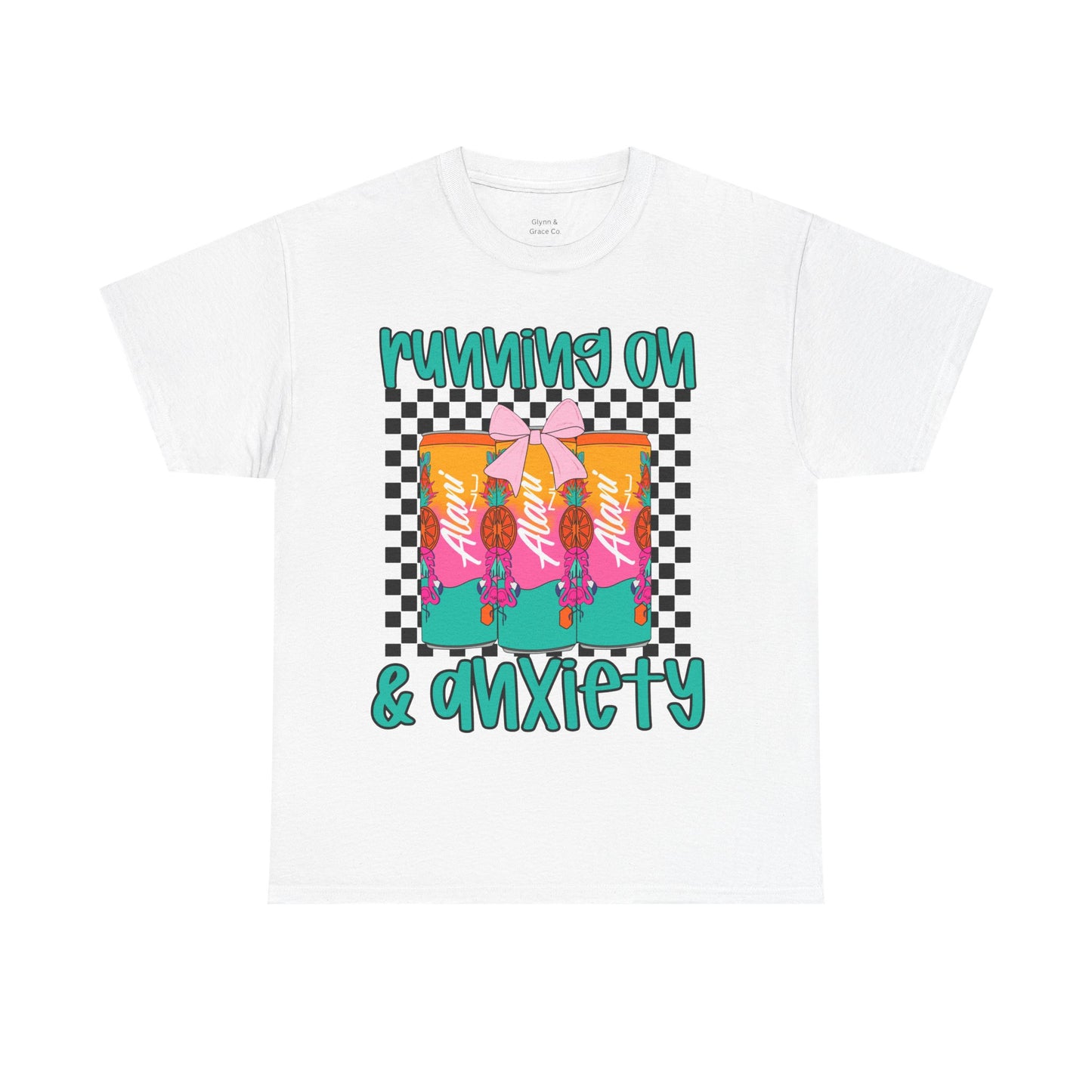 Colorful Unisex Heavy Cotton Tee - Running On Anxiety, Casual Wear, Graphic Tee, Gift for Anxiety Relief, Fun Everyday Style