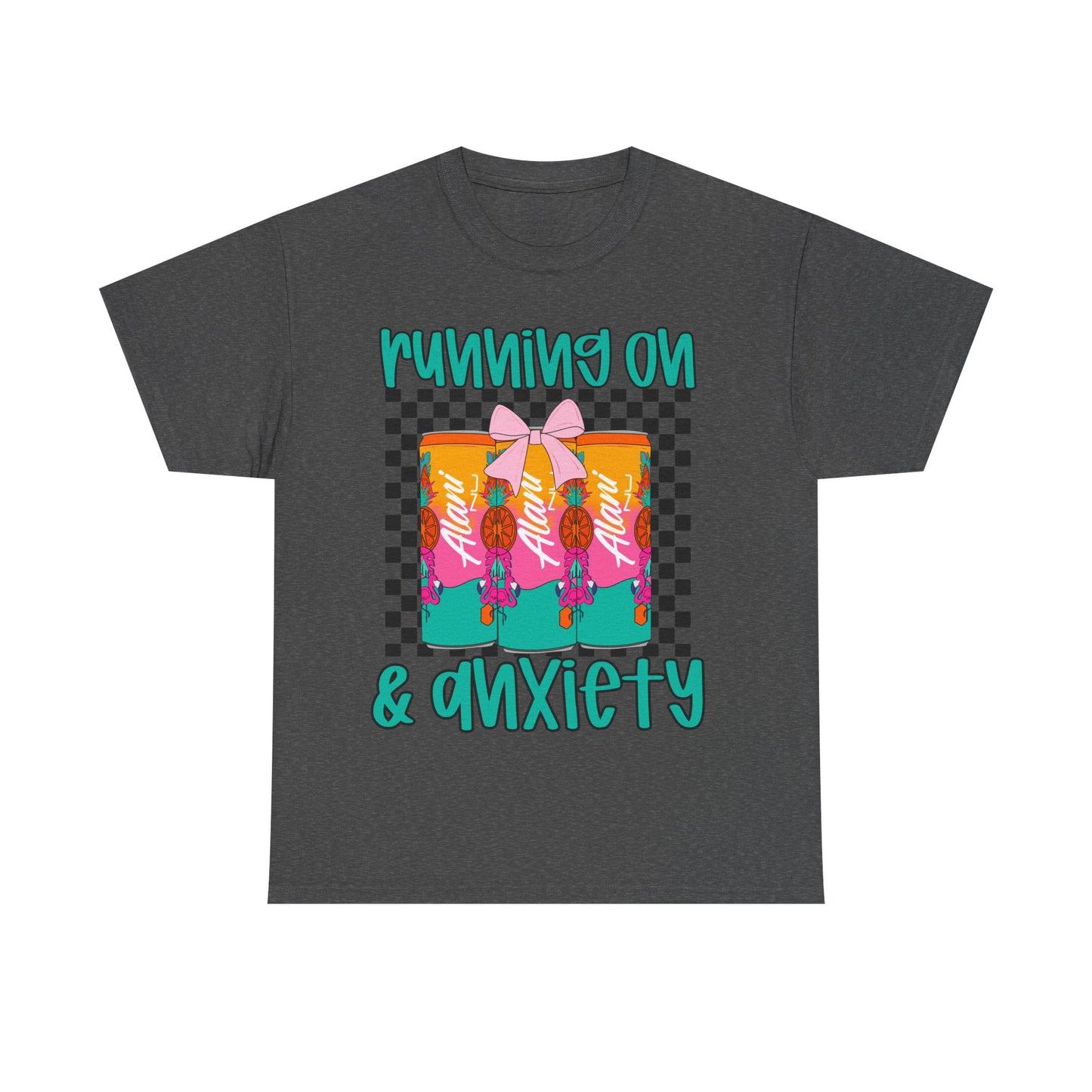 Colorful Unisex Heavy Cotton Tee - Running On Anxiety, Casual Wear, Graphic Tee, Gift for Anxiety Relief, Fun Everyday Style