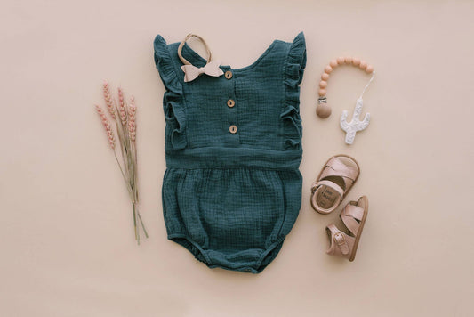 Babe Basics - Peacock Backless Cotton Romper