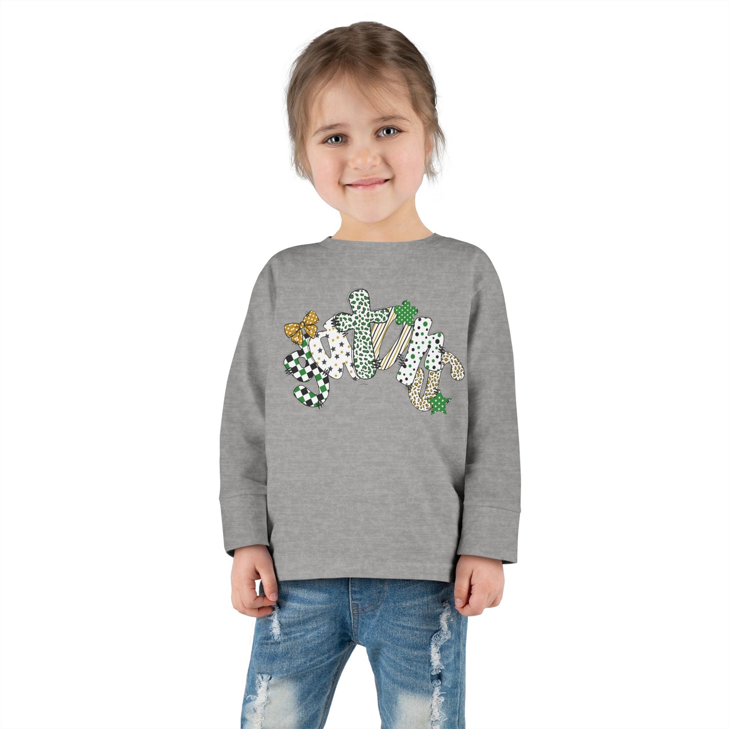 Toddler Long Sleeve Tee with Clover and Bow Design, St. Patrick's Day Gift, Baby or Toddler Shirt, Cute Spring Wear, Fun Everyday Outfit