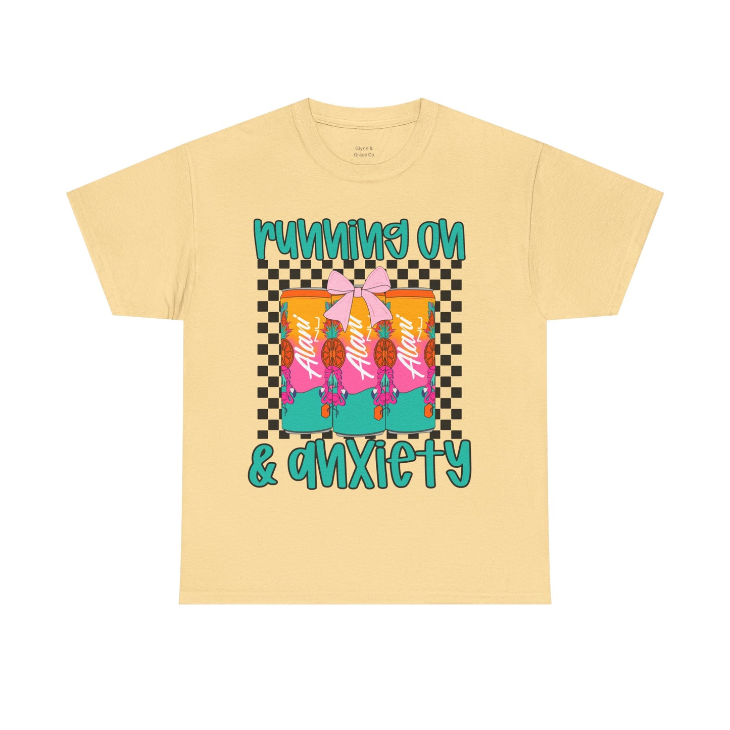 Colorful Unisex Heavy Cotton Tee - Running On Anxiety, Casual Wear, Graphic Tee, Gift for Anxiety Relief, Fun Everyday Style