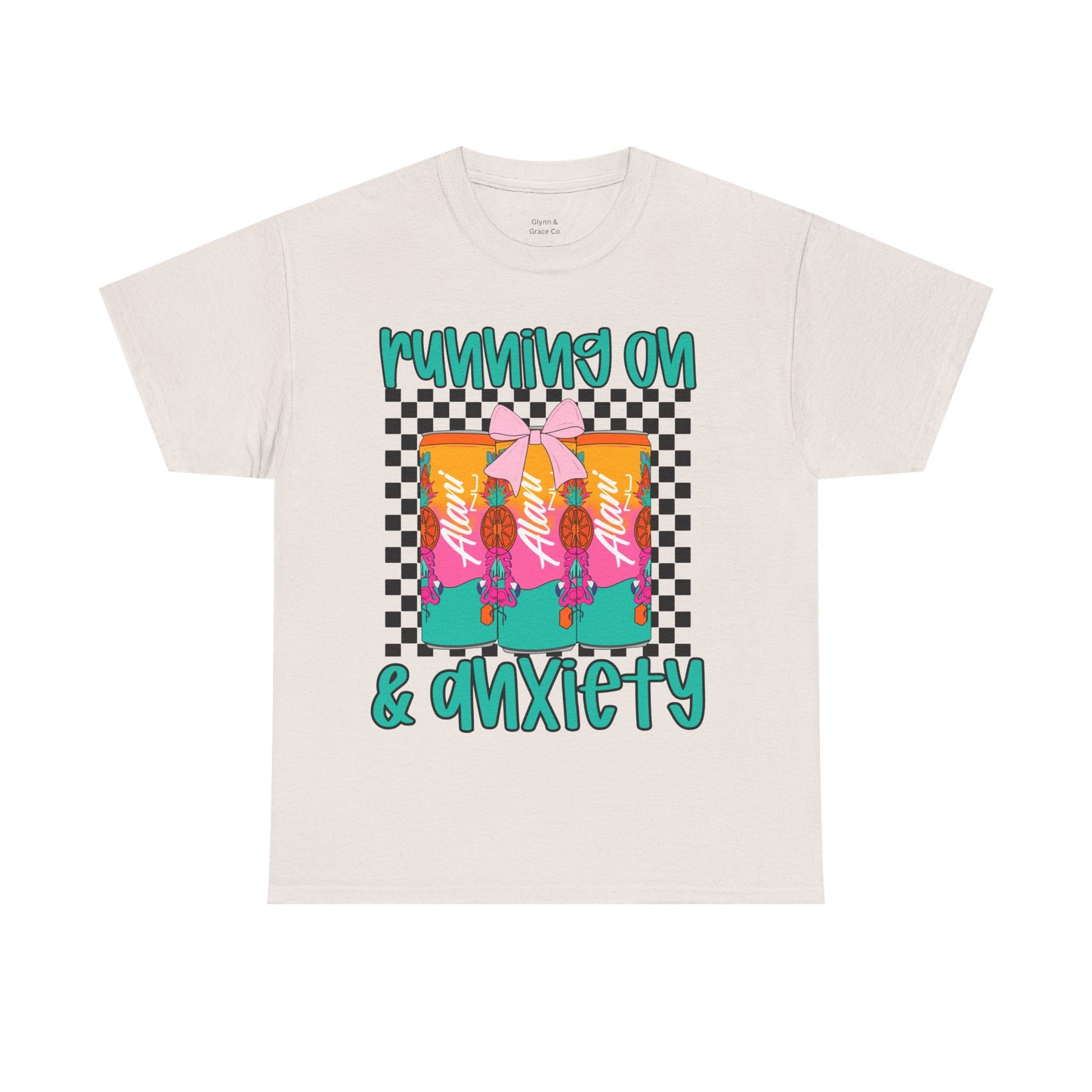 Colorful Unisex Heavy Cotton Tee - Running On Anxiety, Casual Wear, Graphic Tee, Gift for Anxiety Relief, Fun Everyday Style