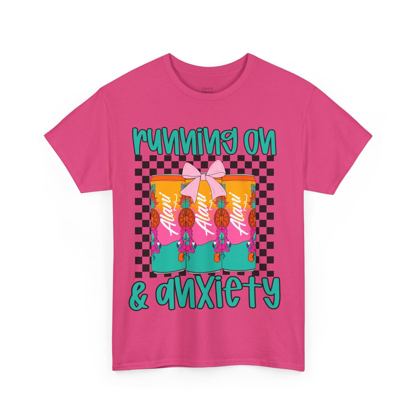 Colorful Unisex Heavy Cotton Tee - Running On Anxiety, Casual Wear, Graphic Tee, Gift for Anxiety Relief, Fun Everyday Style