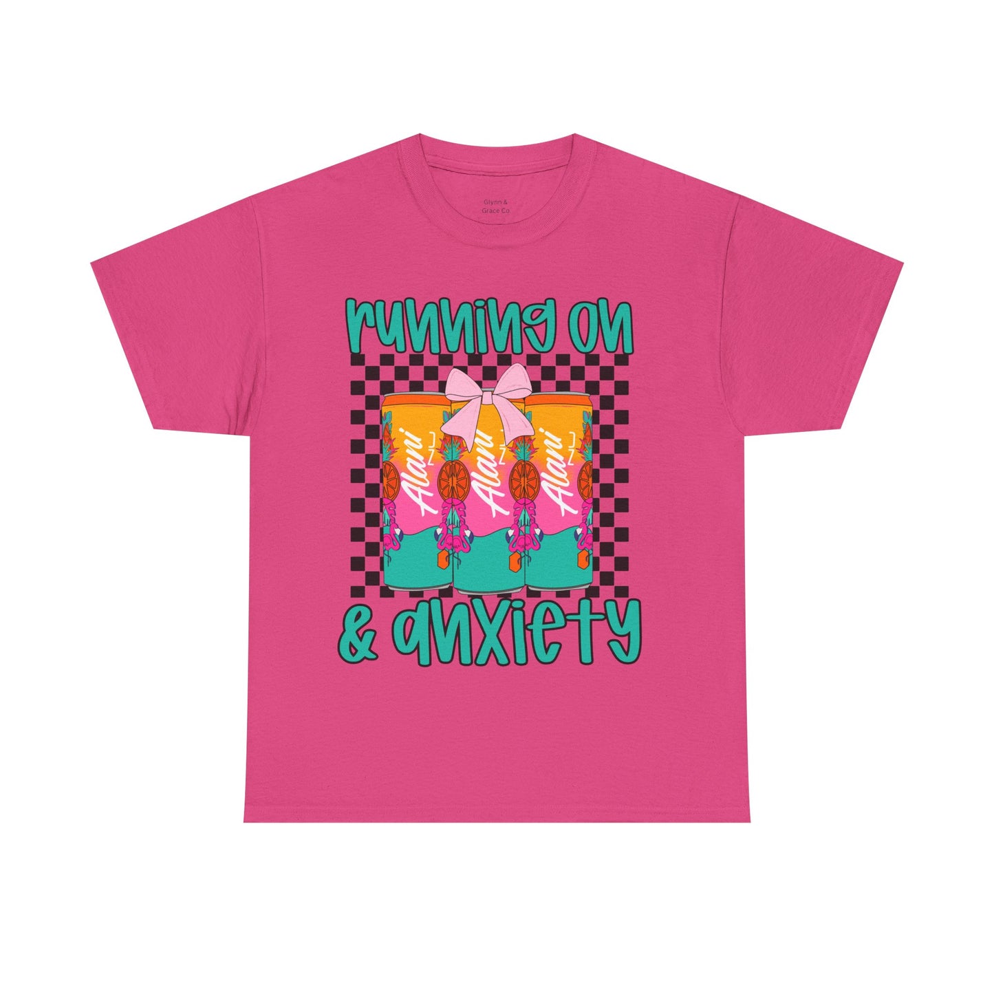 Colorful Unisex Heavy Cotton Tee - Running On Anxiety, Casual Wear, Graphic Tee, Gift for Anxiety Relief, Fun Everyday Style