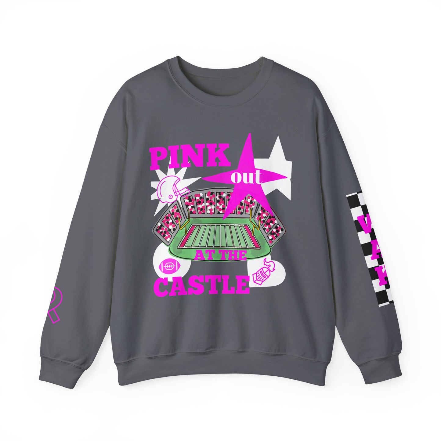 Pink Out Castle Crewneck Sweatshirt, Sportswear for Game Day, Awareness Event Apparel, Cozy Sweatshirt, Unisex Gift