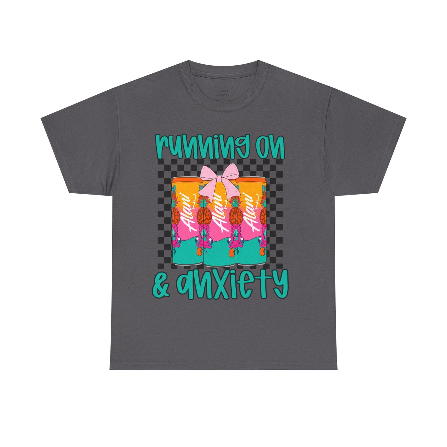 Colorful Unisex Heavy Cotton Tee - Running On Anxiety, Casual Wear, Graphic Tee, Gift for Anxiety Relief, Fun Everyday Style