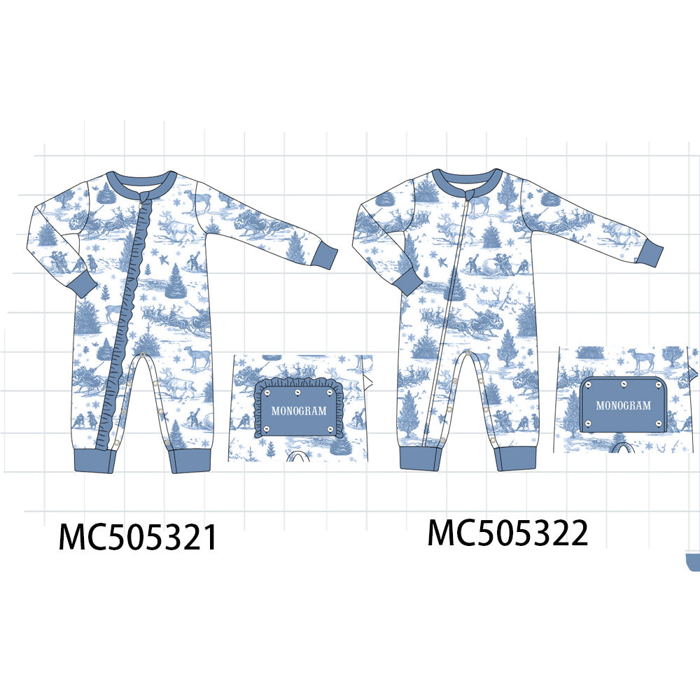 PO57 Blue christmas reindeer monogram embroidery collection