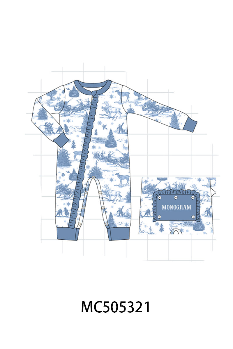 PO57 Blue christmas reindeer monogram embroidery collection