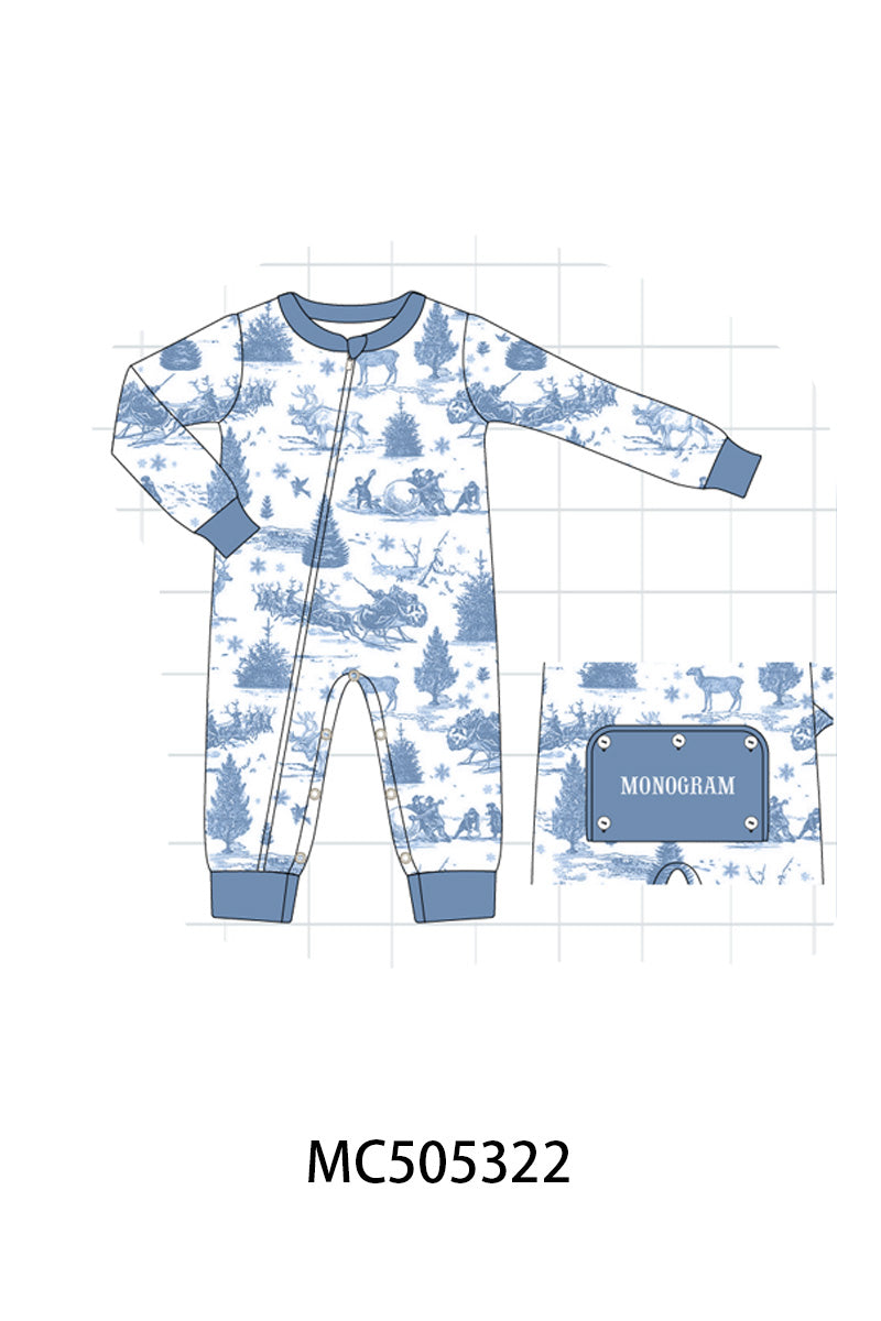 PO57 Blue christmas reindeer monogram embroidery collection