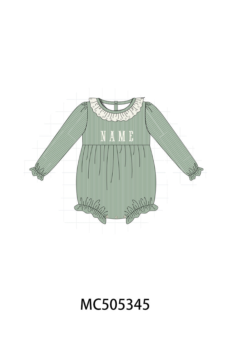 PO57 Green lace monogram embroidery sweater knit ruffle collection